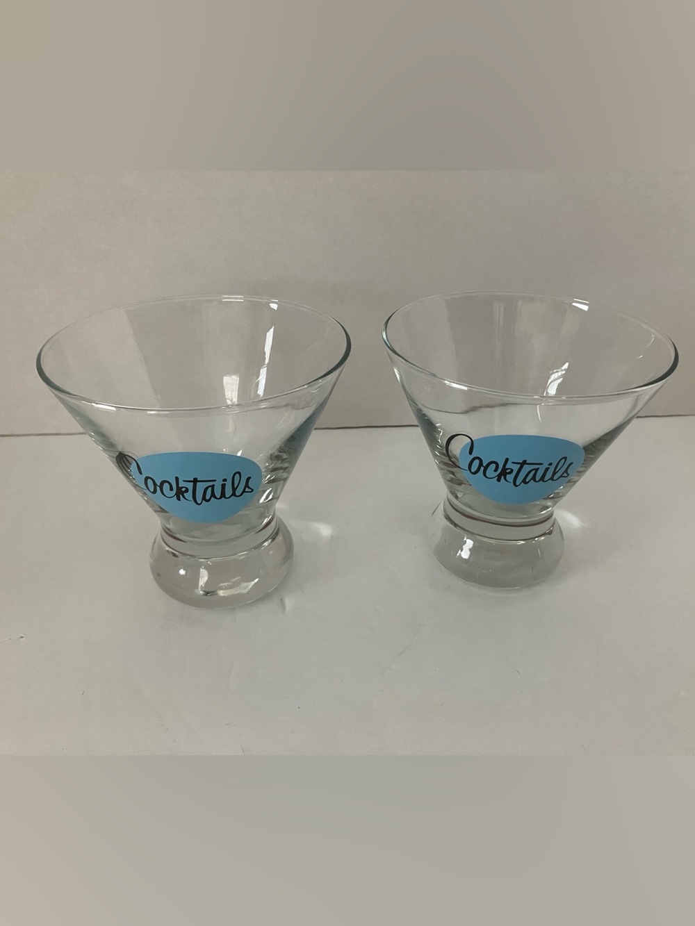 Libby Cosmopolitan MCM Glasses Set — Clear Glass with Blue 'Cocktails' Decal